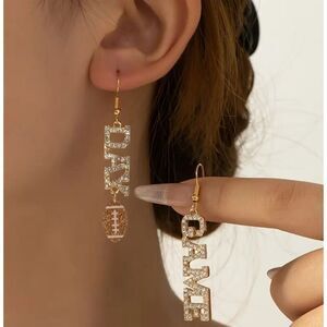 Gold "Game Day" Rhinestone Football Bling Dangle Earrings Fall Winter